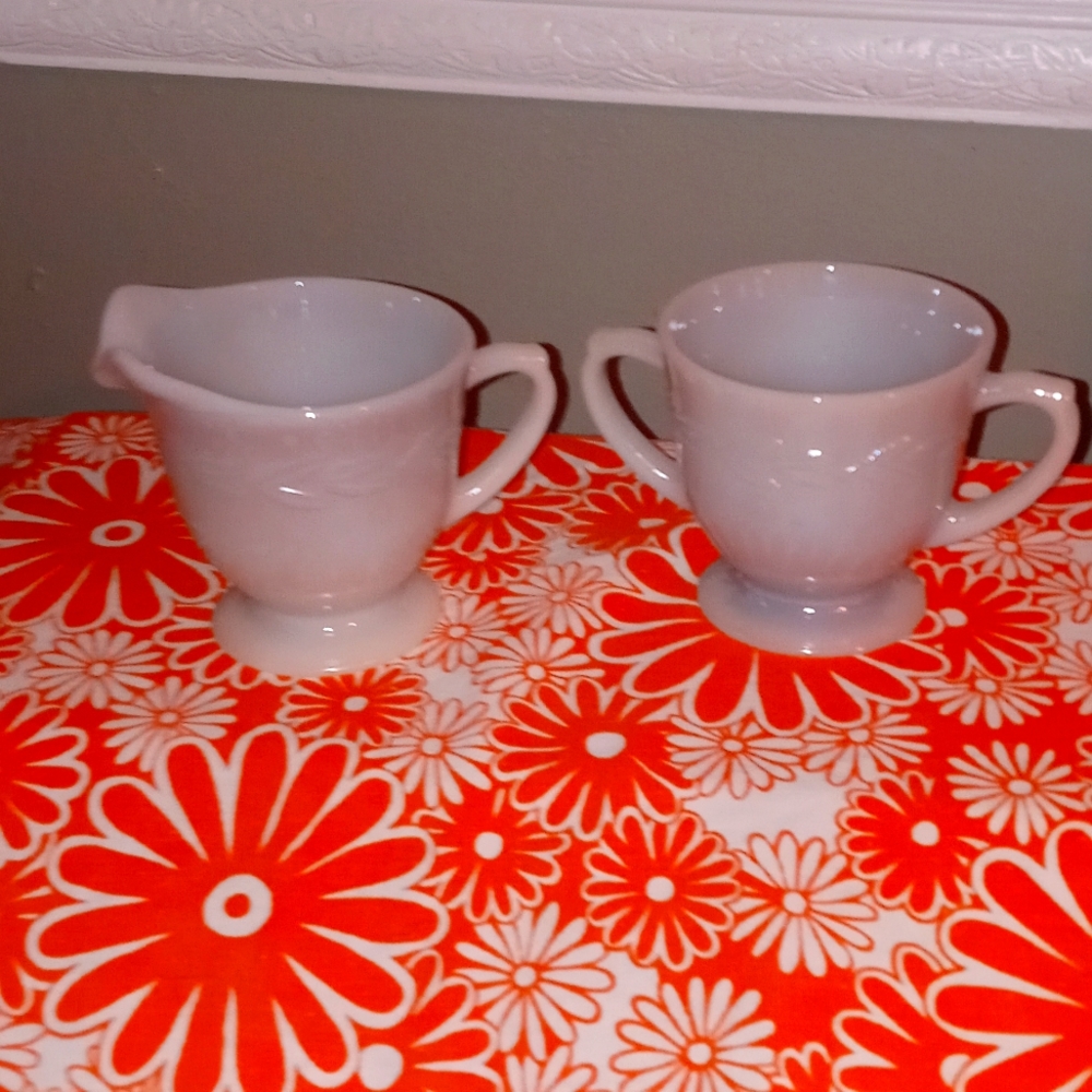 Gray Laurel Anchor Hocking Fire King Sugar and Creamer